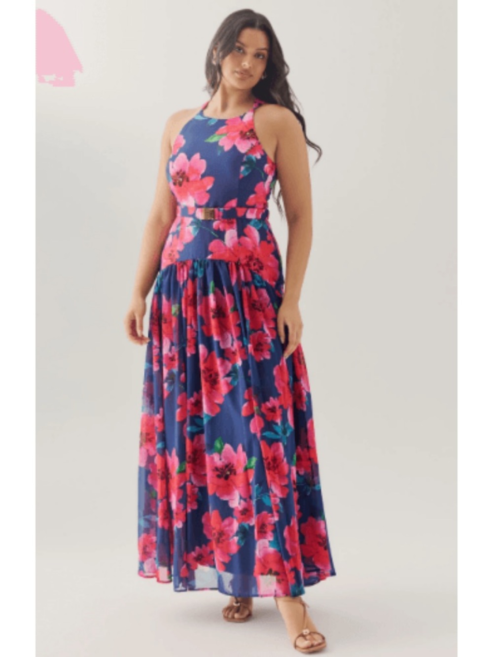 Hutch Abbie One-Shoulder Floral Maxi Dress in Hot Pink+Navy (New, sealed in bag)